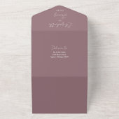 Mauve Modern Elegant Script QR Code Wedding All In One Uitnodiging (Buitenkant)