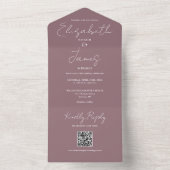 Mauve Modern Elegant Script QR Code Wedding All In One Uitnodiging (Binnen)