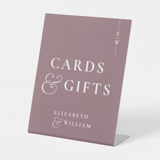 Mauve Modern Monogram Kaarten en geschenken Reclamebord Met Voetstuk (Voorkant)