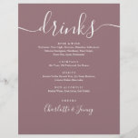 Mauve Modern Script Bruiloft Drinken Menu<br><div class="desc">Deze stijlvolle scriptmauve minimalistische drinken menu's zijn perfect voor elk feest. Ontworpen door Thisnotme©</div>