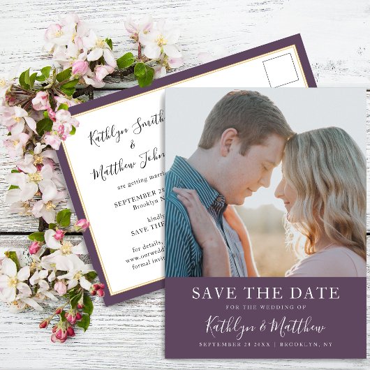 Mauve Modern Typography Simple Photo Wedding Aankondigingskaart