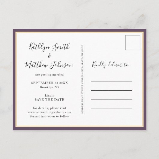 Mauve Modern Typography Simple Photo Wedding Aankondigingskaart (Achterkant)