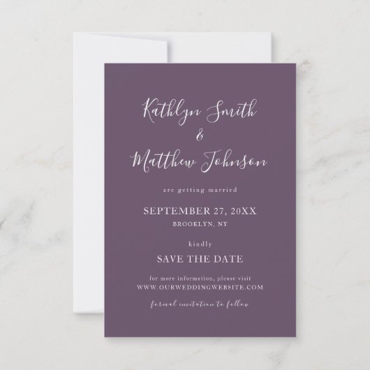 Mauve Modern Typography Simple Photo Wedding Save The Date (Achterkant)