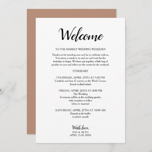 Mauve modern Wedding Weekend Itinerary Uitnodiging (Voorkant / Achterkant)