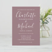 Mauve Moderne Handtekening Script Foto Bruiloft Kaart (Staand voorkant)