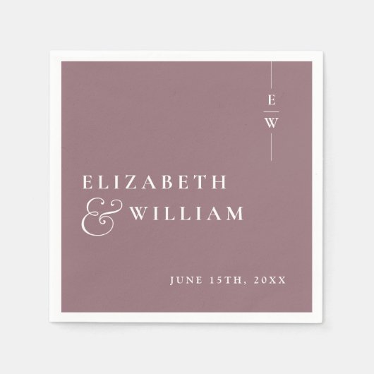 Mauve Moderne minimalistische elegante monogram br Servet (Voorkant)