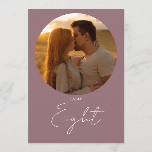 Mauve Moderne Minimalistische Script Tafelnummer (Voorkant)