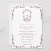Mauve Monogram Bloemen  Crest Bruiloft Kaart (Voorkant)