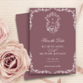 Mauve Monogram Bloemen  Crest Bruiloft Save The Date