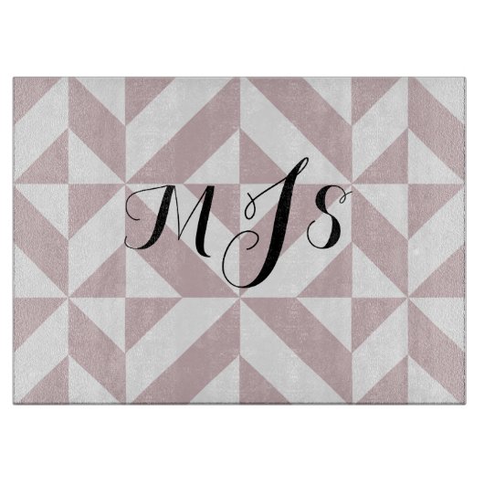 Mauve Monogram Geometric Deco Cube Patroon Snijplank (Voorkant)