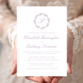 Mauve Monogram Krans Script Trouwen Kaart