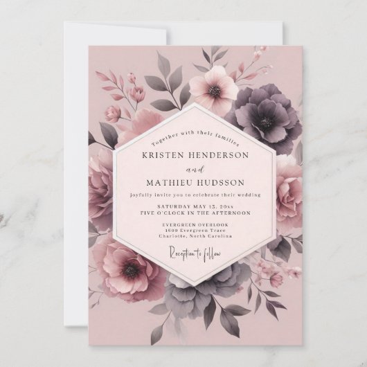 Mauve Moody Blossom Bruiloft Kaart (Voorkant)