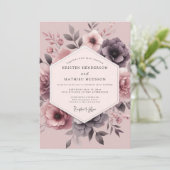 Mauve Moody Blossom Bruiloft Kaart (Staand voorkant)