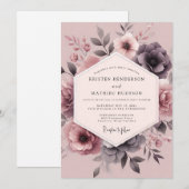 Mauve Moody Blossom Bruiloft Kaart (Voorkant / Achterkant)
