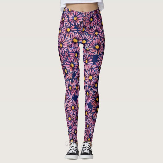Mauve Moody Daisies Leggings (Voorkant)