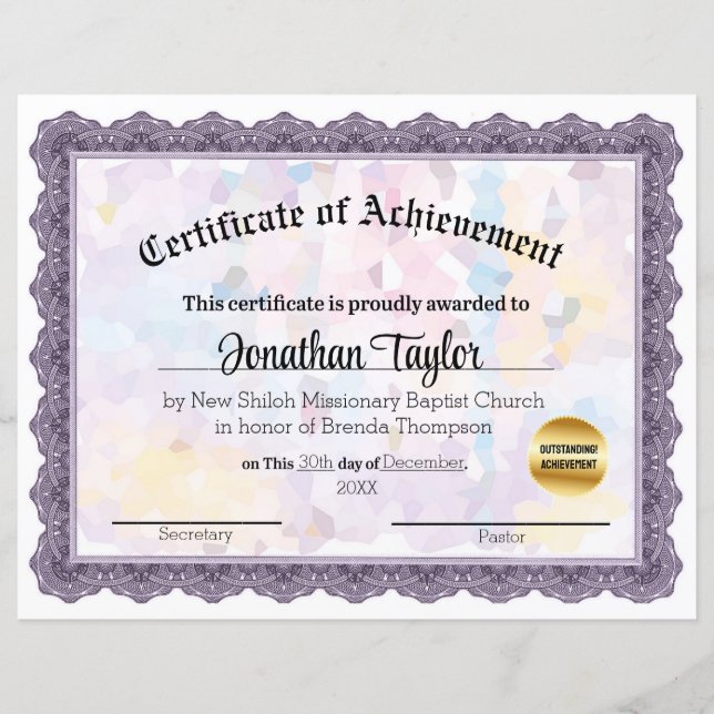 Mauve Mosaic Certificate of Achievement (Voorkant)