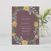 Mauve Mosterd Loof Eucalyptus Bruiloft Kaart (Staand voorkant)