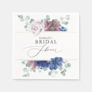 Mauve Navy Blauwe Bloemen Baby Shower Bruiloft Fee Servet