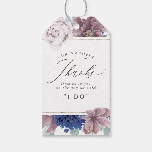 Mauve Navy Blue Bloemen Elegant Dank u Cadeaulabel (Voorkant)