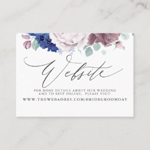 Mauve Navy Blue Floral Bruiloft Website Kaart Visitekaartje