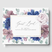Mauve Navy Blue Floral Elegant bruiloft gastenboek (Voorkant)