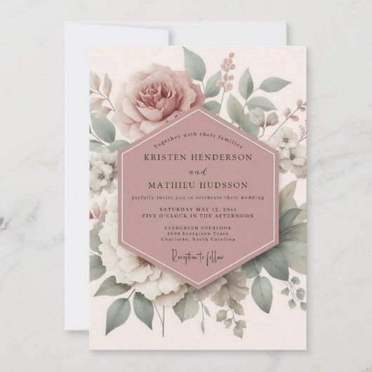 Mauve Oerbloem Bruiloft Kaart (Voorkant)