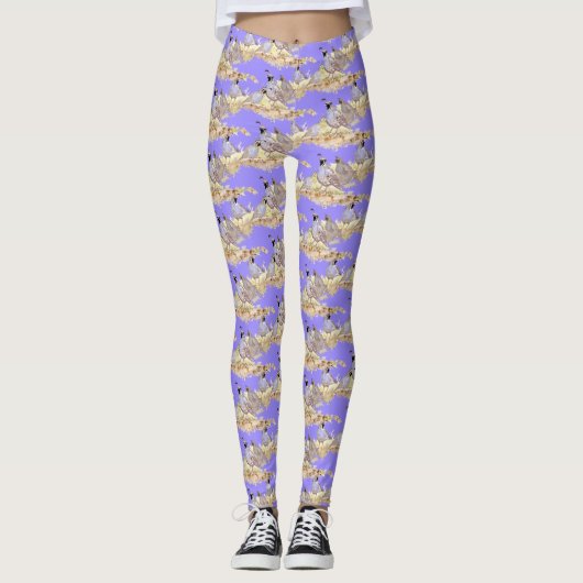 Mauve of Paarse kleur Californische kwartelvogels Leggings (Voorkant)