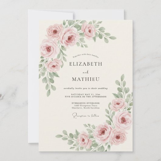 Mauve Olijf Peony Bruiloft Kaart (Voorkant)