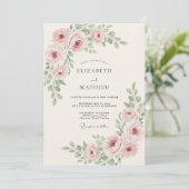 Mauve Olijf Peony Bruiloft Kaart (Staand voorkant)