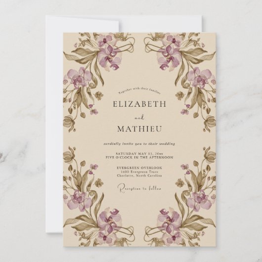 Mauve Olijf Wingebruiloft Kaart (Voorkant)
