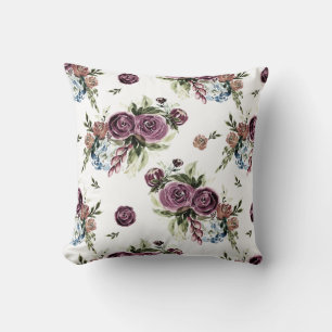Mauve & Olive Moderne Waterverf Floral Kussen