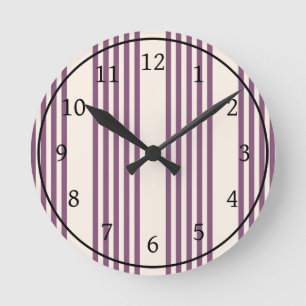 Mauve paars en beige vijf strepen patroon ronde klok