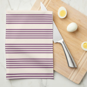 Mauve paars en beige vijf strepen patroon theedoek