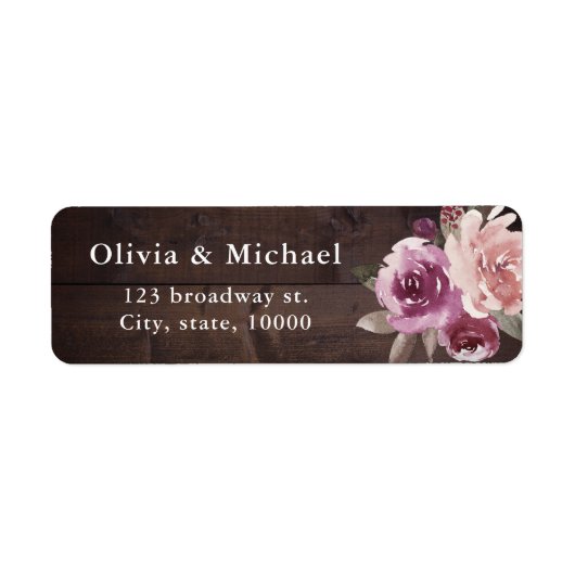 Mauve paars floral rustige return address label (Voorkant)