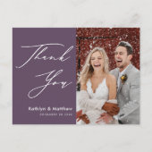 Mauve Paars Modern Photo Weddenschap Dank je Briefkaart (Voorkant)