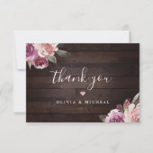 Mauve paars & mulberry florale bruiloft bedankkaart (Voorkant)