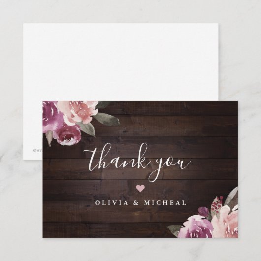 Mauve paars & mulberry florale bruiloft bedankkaart (Voorkant / Achterkant)