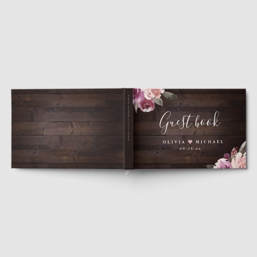 Mauve paars & mulberry florale bruiloft gastenboek (Volledig)