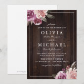 Mauve paars & mulberry florale bruiloft kaart (Voorkant / Achterkant)