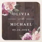 Mauve paars & mulberry florale bruiloft kartonnen onderzetters (Voorkant)