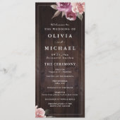 Mauve paars & mulberry florale bruiloft menu (Voorkant)