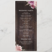 Mauve paars & mulberry florale bruiloft menu (Achterkant)