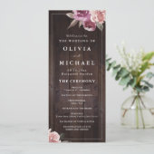 Mauve paars & mulberry florale bruiloft menu (Staand voorkant)