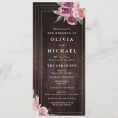 Mauve paars & mulberry florale bruiloft menu (Voorkant / Achterkant)