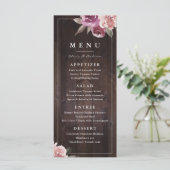 Mauve paars & mulberry florale bruiloft menu (Staand voorkant)