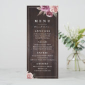 Mauve paars & mulberry florale bruiloft menu (Staand voorkant)
