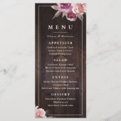 Mauve paars & mulberry florale bruiloft menu (Voorkant)