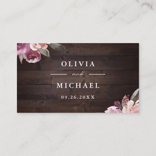 Mauve paars & mulberry florale bruiloft plaatskaartje (Achterkant)