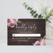 Mauve paars & mulberry florale bruiloft RSVP kaartje (Staand voorkant)