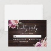 Mauve paars & mulberry florale bruiloft RSVP kaartje (Voorkant / Achterkant)